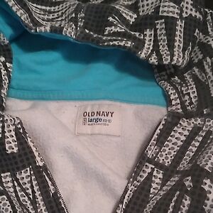 Old Navy Black and White Patterned Jacket with Blue Interior